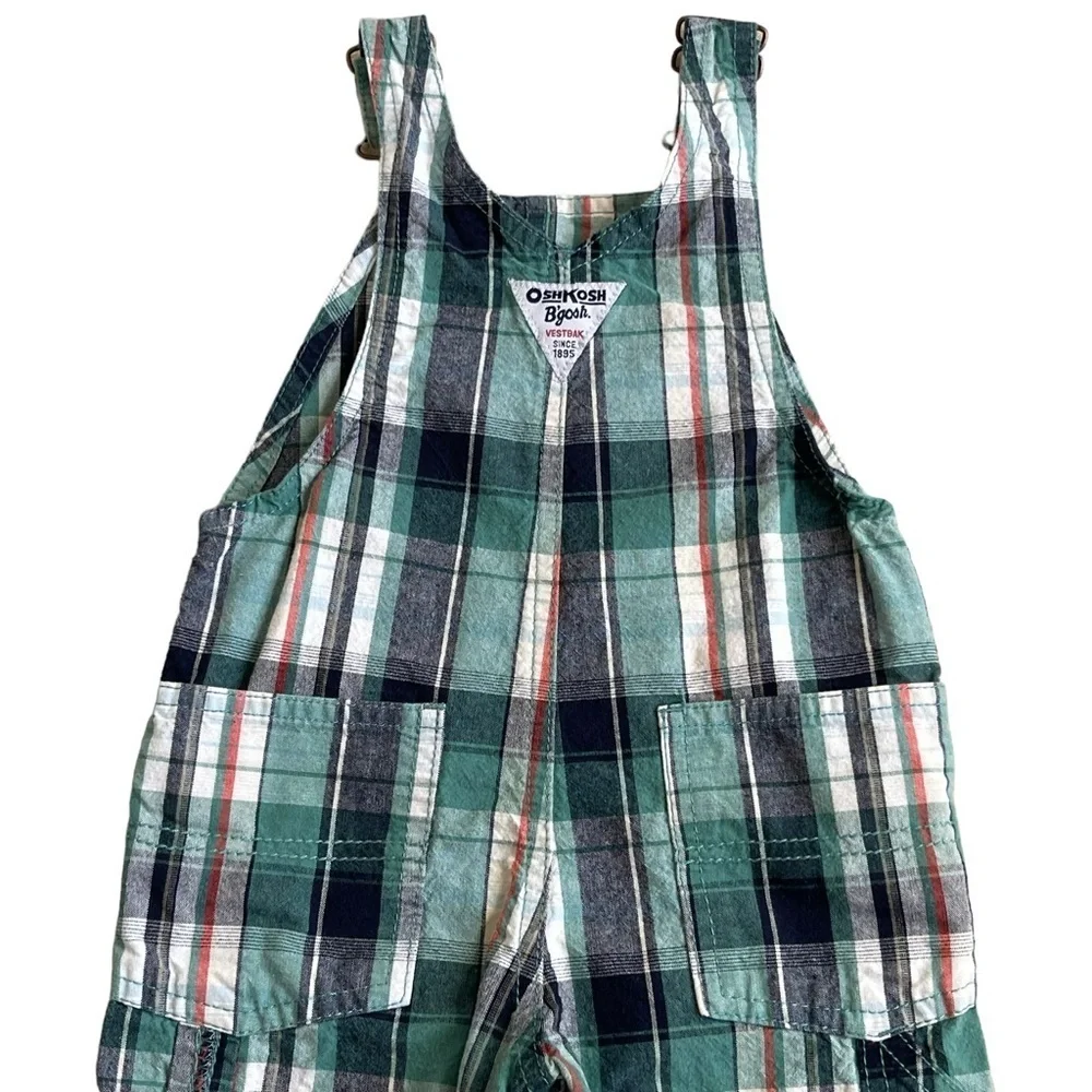 Oshkosh B’gosh Baby Plaid Overalls Size 12 Months Cotton